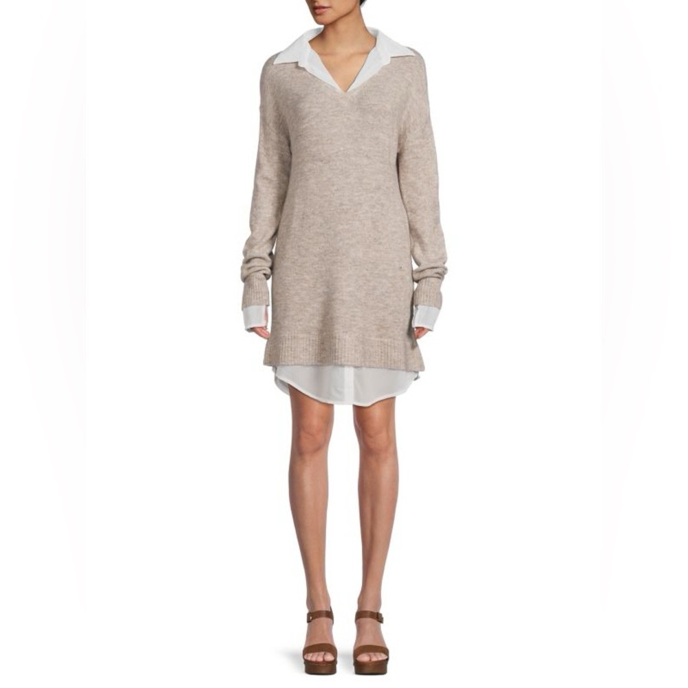 Chic Beige Long Sleeve Sweater Dress